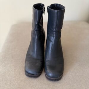 Kork-Ease Black Ankle Booties with Square Toe and Block Heel